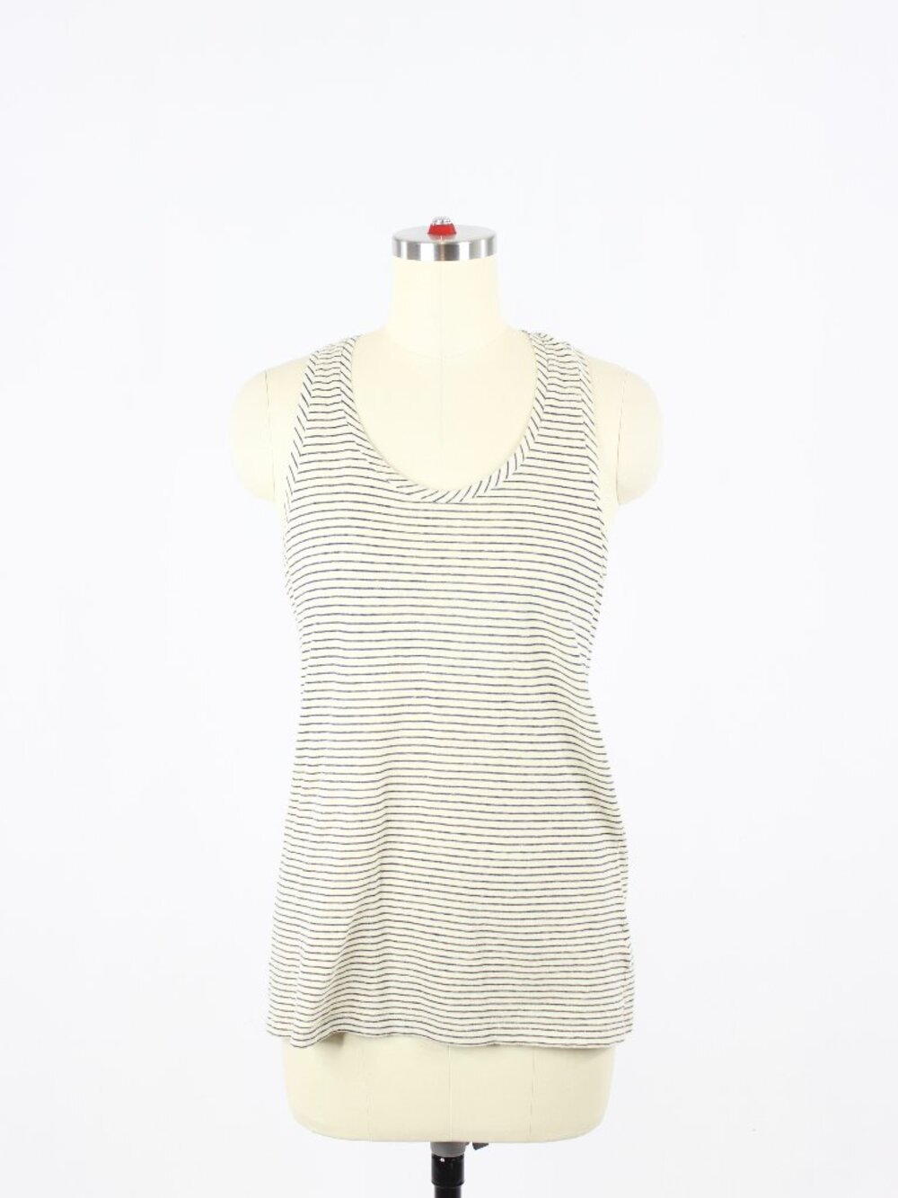 RAG & BONE Ivory Navy Striped Cotton Linen Slub Jersey Tank Top, Size XS